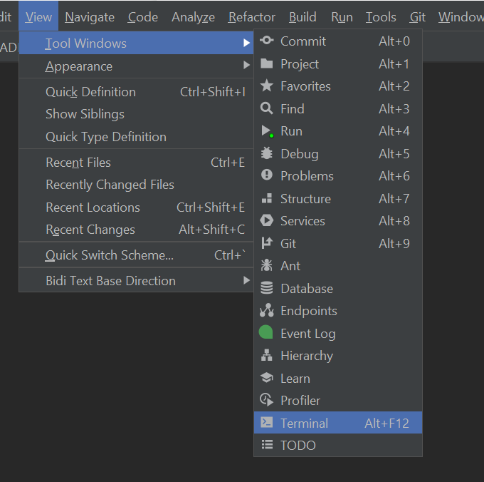 open terminal in intellij